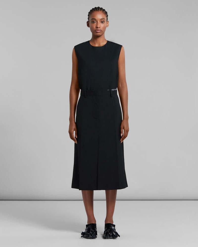 Marni Black Tropical Wool A Line Midi Skirt Tailored Us 8 It 44